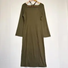 【美品JUNOAH長袖ワンピース】Mサイズ /オリーブ系色/ジュノア