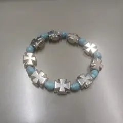 青いビーズ クロスモチーフ ブレスレット