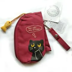 未使用　猫柄　ペットボトルカバー　水筒カバー　ボルドー　黒猫　1個