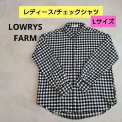 LOWRYS FARM/レディース、長袖シャツ/ギンガムチェック/BLK×WHT