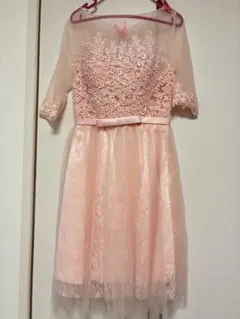 結婚式 二次会 ドレス Mサイズ 花柄 ピンク ネック 膝丈ワンピース