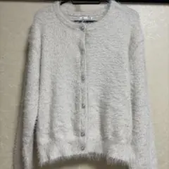GU シャイニークルーネックカーディガン 白 カーディガン