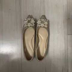シルバー×ゴールド　ビジューポインテッドトゥパンプス 24.0cm　結婚式