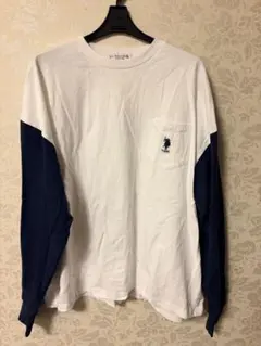 polo ホワイトネイビー長袖シャツ