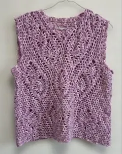 ハンドメイド 手編みベスト パイナップル模様 かぎ針 昭和レトロ M〜Lサイズ