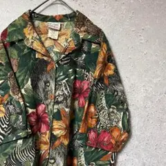 ボタニカル柄 ナイロンジャケット】リーフ Mサイズ 緑 総柄 ジャンパー 