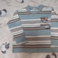 新品サンリオ 新幹線刺繍 ストライプTシャツ 90ブルーのグラデーションボーダー