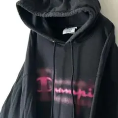 チャンピオン ロゴ スウェット パーカー L ブラック 黒 古着