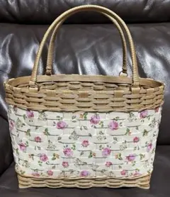 エコクラフト　かごバッグ　　　　　(ナチュラルカラー) 細かなバラ柄