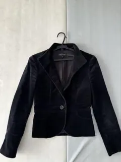 INDIVI 黒色　スエードジャケット　ベルベット05