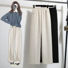 ワイドパンツ ハイウエスト 着痩せ 大きいサイズ スラックス 2色 カジュアル