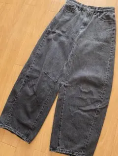 GU バレルレッグジーンズ デニム レディース ブラック M