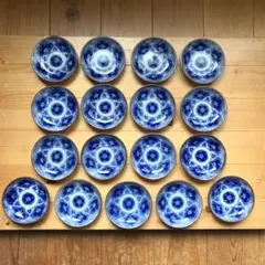 豆皿　17枚まとめ売り　青系　花柄　小皿　陶器　和食器　バラ売り可　醤油　和菓子