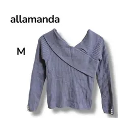 完売【アラマンダ イング】ニット 前後2way クロス M パール付 ブルー