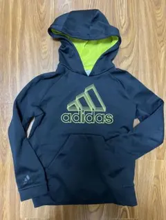adidas フード付きパーカー 黒 イエロー　裏起毛　130 フーディー