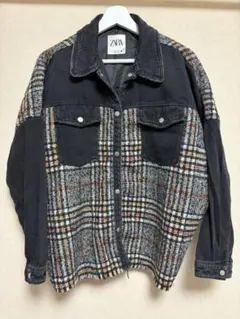 ZARA デニムシャツジャケット ブラック/チェック