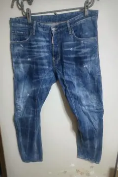Dsquared2 ロゴプレート ペンキ加工 クラッシュ ショートデニム 46