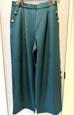 【新品タグ付き】stylenote 金ボタン付 ワイドパンツ グリーン LL