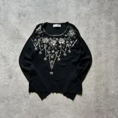 90s vintage ブラック ビーズ ビジュー ニット レトロ 個性派 古着