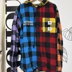 AHMURDERZ K3756S マルチカラー チェック柄 フード付きシャツ