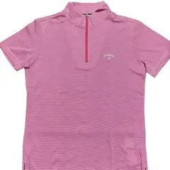 【Callaway 】ピンク ストライプ ハーフジップポロシャツ　サイズL