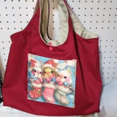 手提げエコバック中サイズパネルインコさん両面ハンドメイド