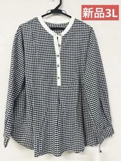 【大きいサイズ3L】レディースブラウス　コットン　ギンガムチェック　ゆったり