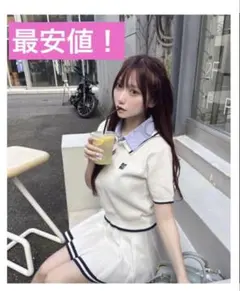 【GRL】ポロニットトップス×プリーツミニスカートセットアップ