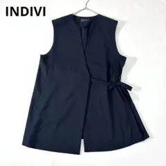 842 インディヴィ リネンライクジレジャケット 大きいサイズ 13 ネイビー