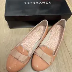 ESPERANZA ピンク フラットシューズ リボン付き