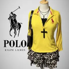 ポロ ラルフローレン ポロシャツ 長袖 ビックポニー 刺繍ロゴ イエロー Y2K