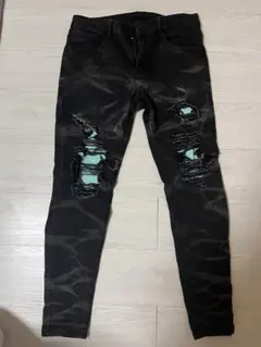 ダメージ加工スキニーデニムパンツ ブラック