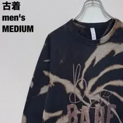 リメイク スウェット ブリーチ加工 タイダイ ラグランスリーブ 黒 M 古着