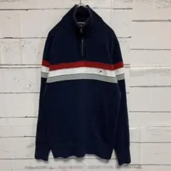 【トミーヒルフィガー】ハーフジップニットセーター長袖　ワンポイント刺繍ロゴ