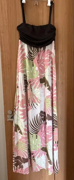 IOLANI ハワイ　キャミワンピース ドレス　リーフ柄　ピンク系　フラダンス