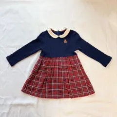 【美品】MIKI HOUSE ワンピース 90cm 長袖 チェック 女の子