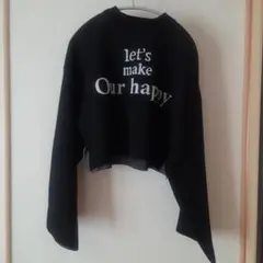 ブラック クロップドスウェット トレーナー