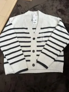 UNIQLO アイボリー・ブラックストライプ カーディガン Lサイズ