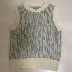 幾何学模様 ニットベスト アイボリー グレー