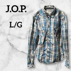 J.O.P. 【L/G (42-44) 】 チェック柄 長袖シャツ 青 グレー