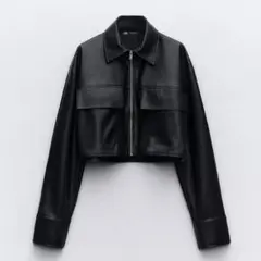 美品【期間限定出品】ZARA フェイクレザー クロップドジャケット 黒 L