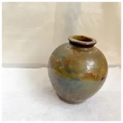 陶器製の茶色い花瓶　壺　グラデーション　50年以上前に製作