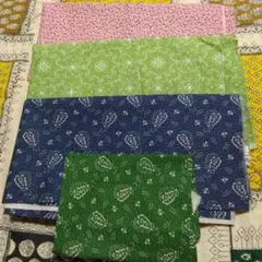 綿生地セット（ピンク・緑・紺）ハギレ　まとめ売り