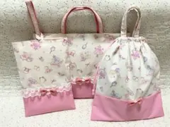 ゆめかわ入園入学３点セットネコちゃんレッスンバック上履き袋体操服袋給食着袋女の子