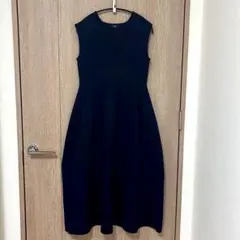 PLST ホールガーメント ニット Vネック ワンピース　紺