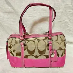Coach ショルダーバッグ ボストンバックピンク シグネチャー F13551