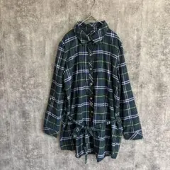 新品 COMFEETA チェック長袖シャツ グリーン(L)袖調整 ウエストリボン