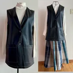 タグ付き【classicalelf】ステッチ　ベスト　フェイクレザー