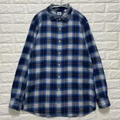 UNIQLO ユニクロ オンブレチェックシャツ シャドーチェック ブルー L