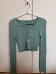 金欠学生向け古着 GU リブ編み クロップドカーディガン Mミントグリーン　春服